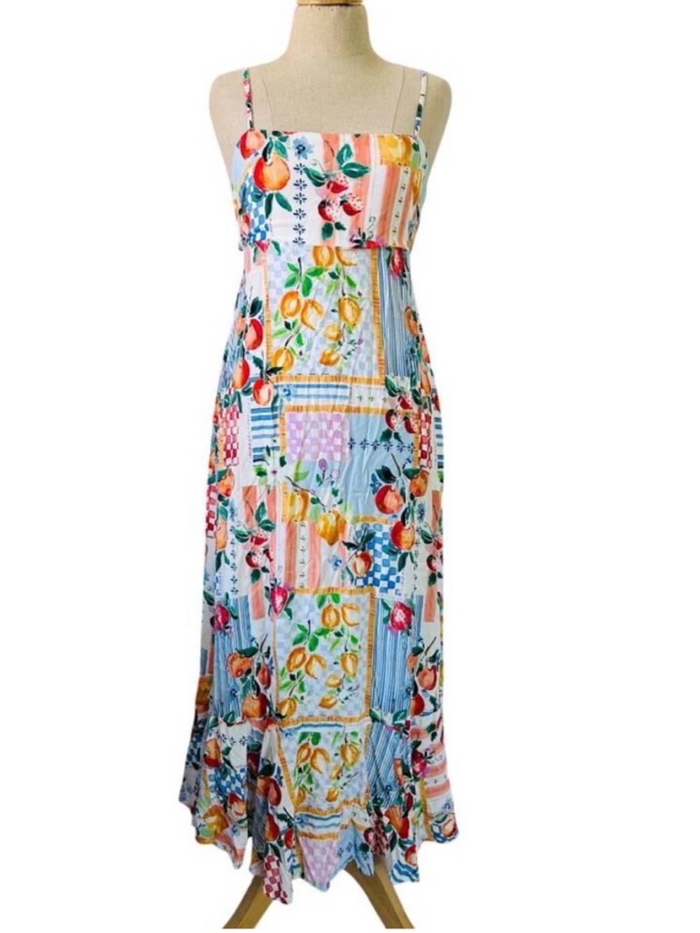 Paper Heart Anthropologie Colorful Patchwork Fruit Pattern Maxi Dress - Picture 2 of 9